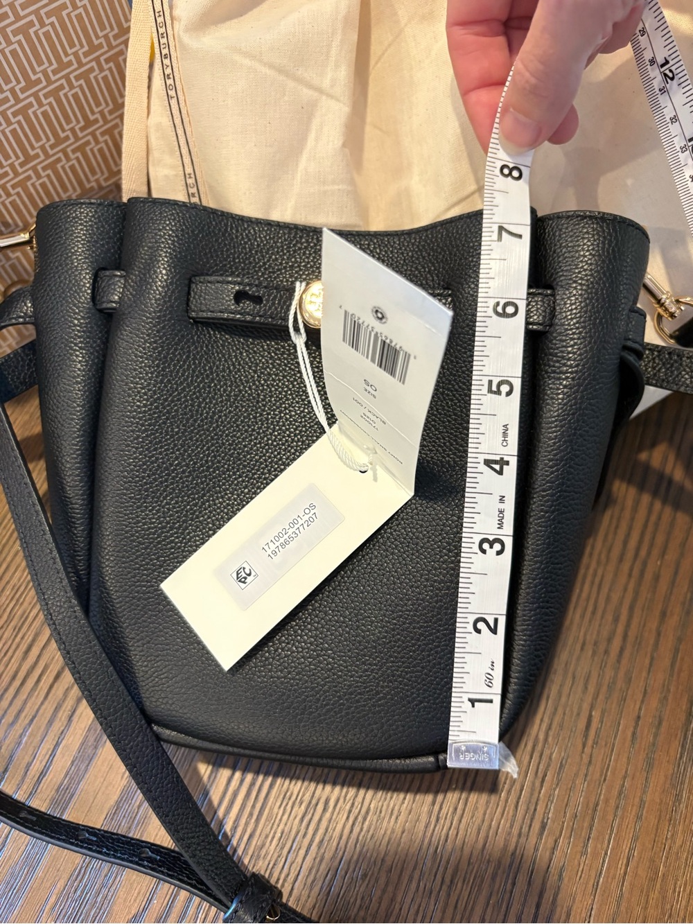 Tory Burch Black Pebbled Leather small Romy Crossbody with Adjustable Strap - Picture 12 of 14